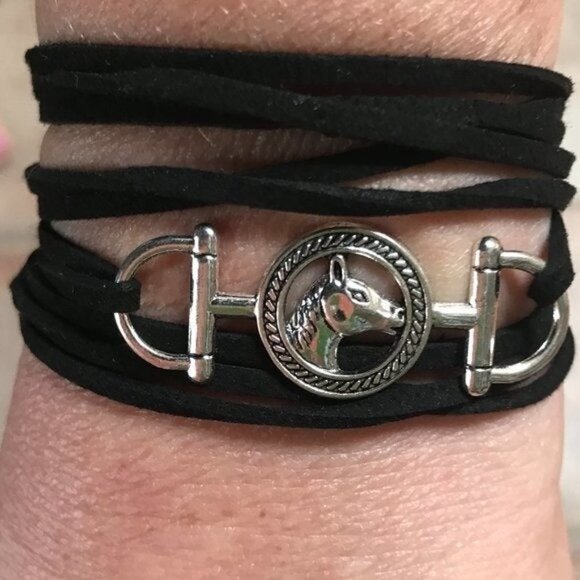 Jewelry - Tie Wrap Horse Bit Silver Bracelet Cuff Yoga Boho Cowboy Vegan Faux Leather